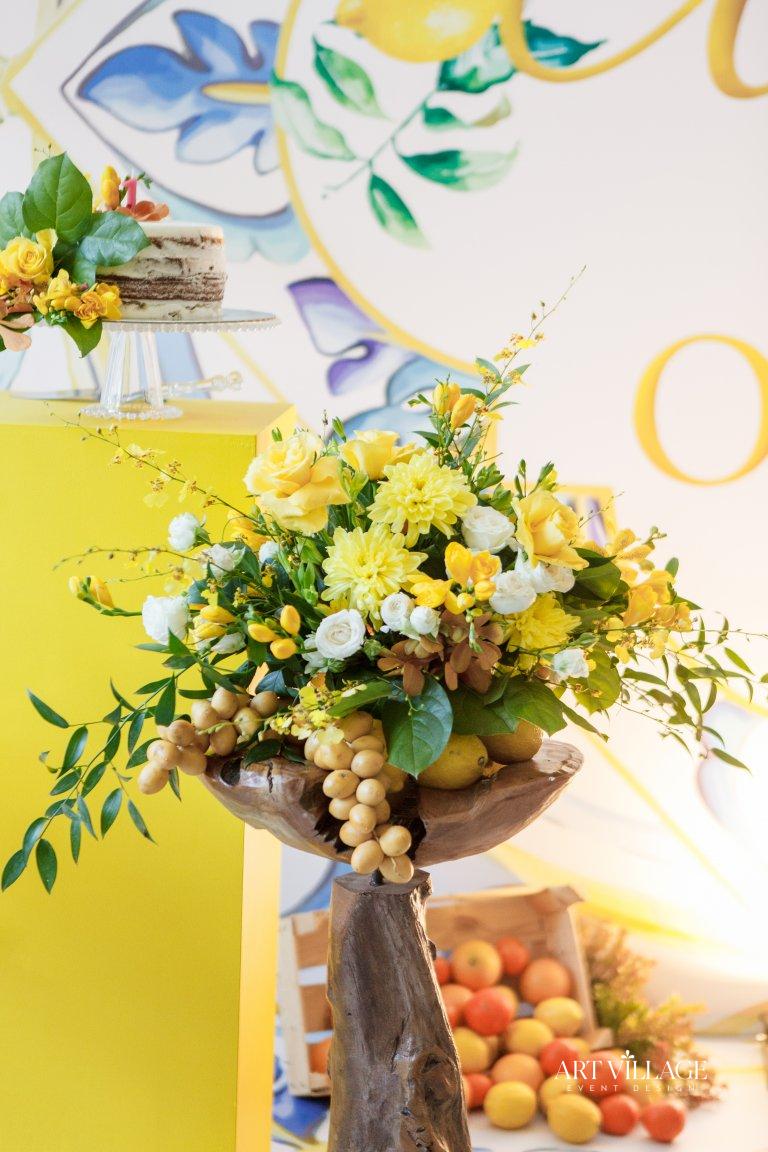 yellow and white flower arrangements