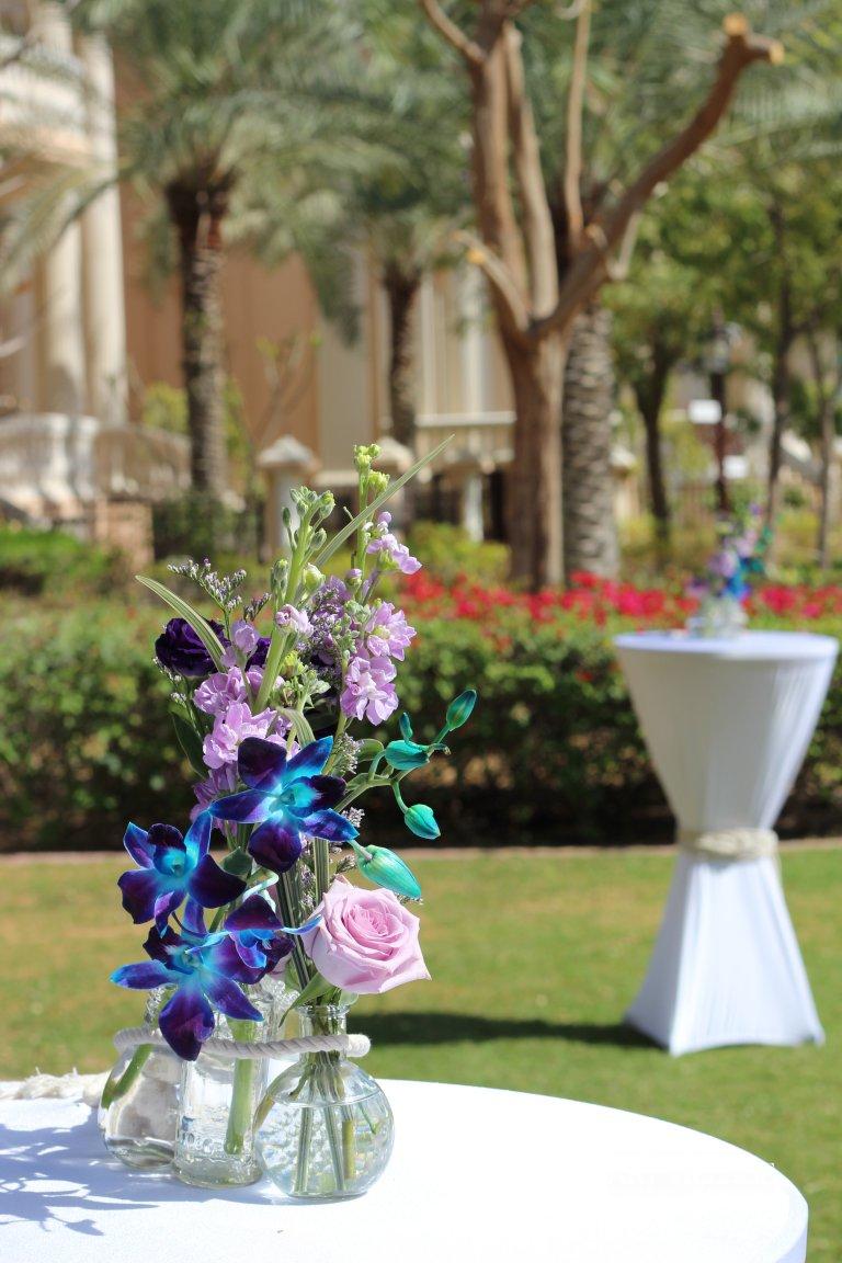Lilac and blue flower arrangement