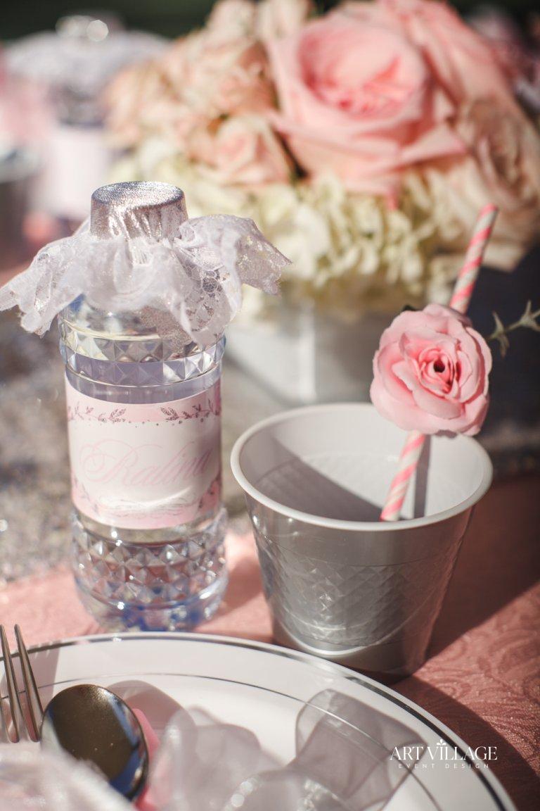 pink and silver table decorations