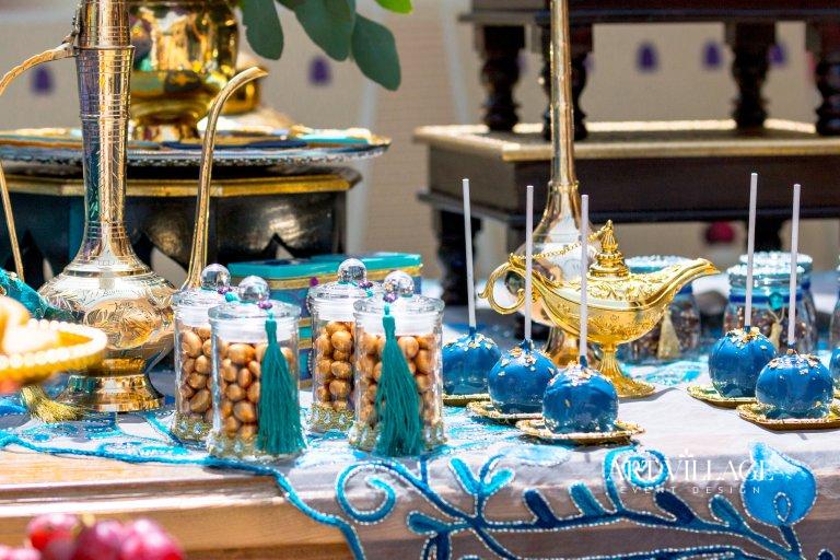 blue and gold candy buffet